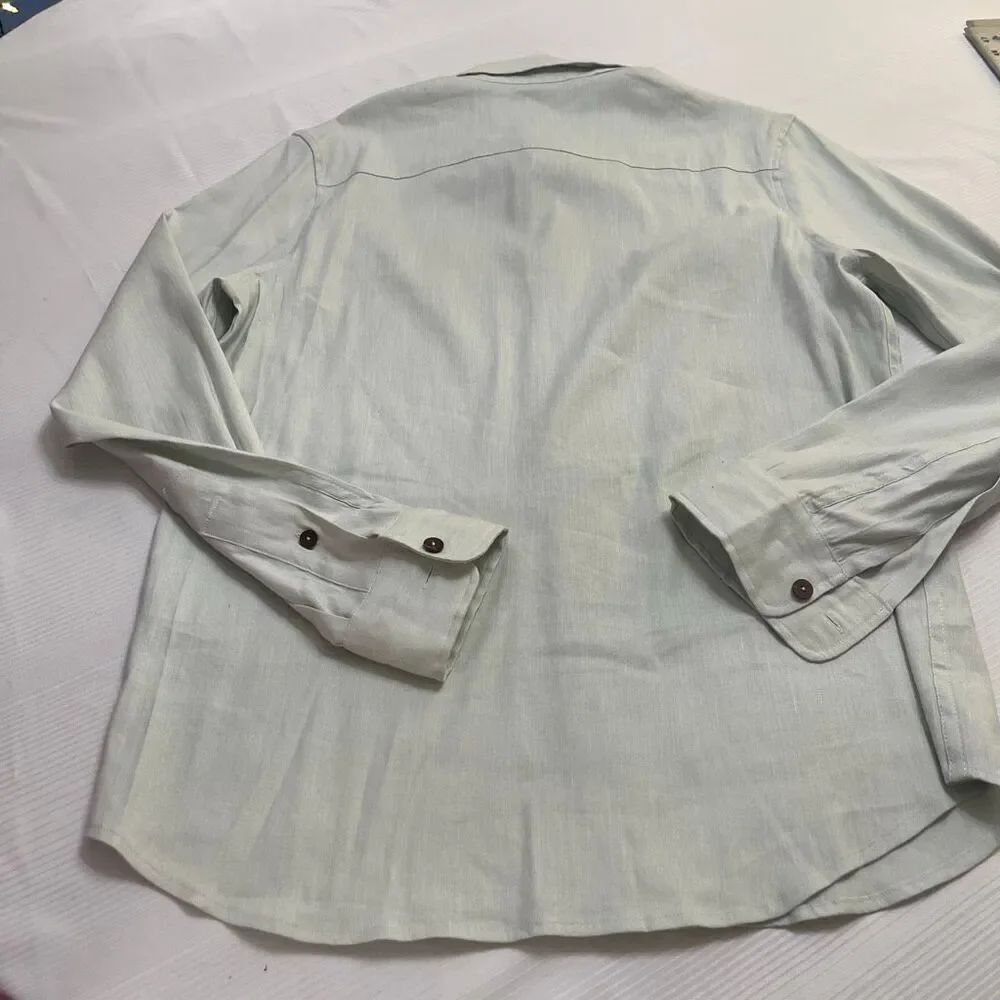 Shore Light Green Linen Men’s Long Sleeve Button Up Shirt Size Medium - Picture 8 of 9